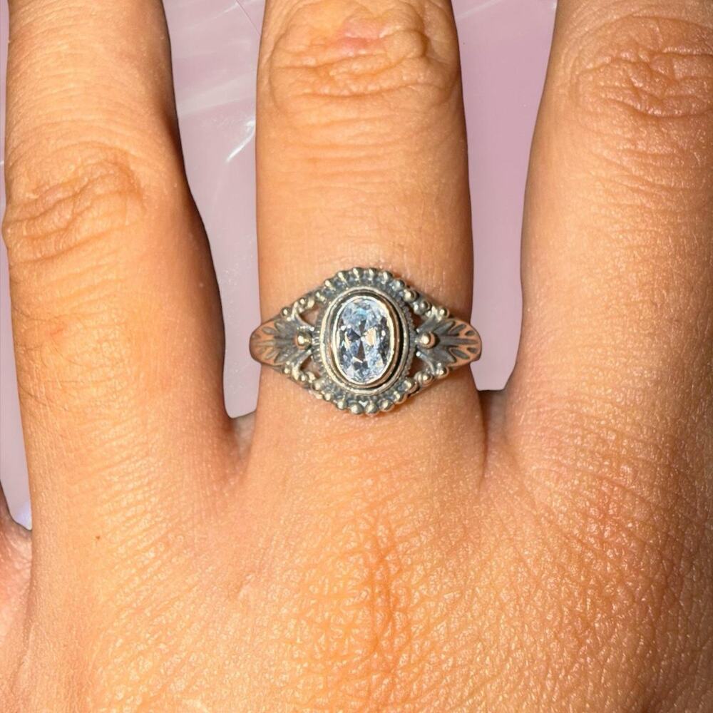 Vintage Y2K Fairycore 925 Sterling Silver Clear Quartz Ring Fine Jewelry Goth